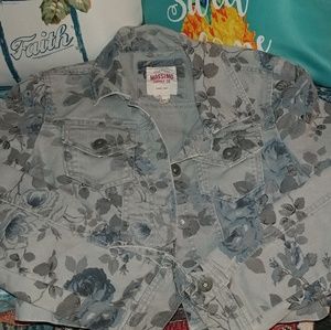 Mossimo Gray Flower Cropped Denim Jacket